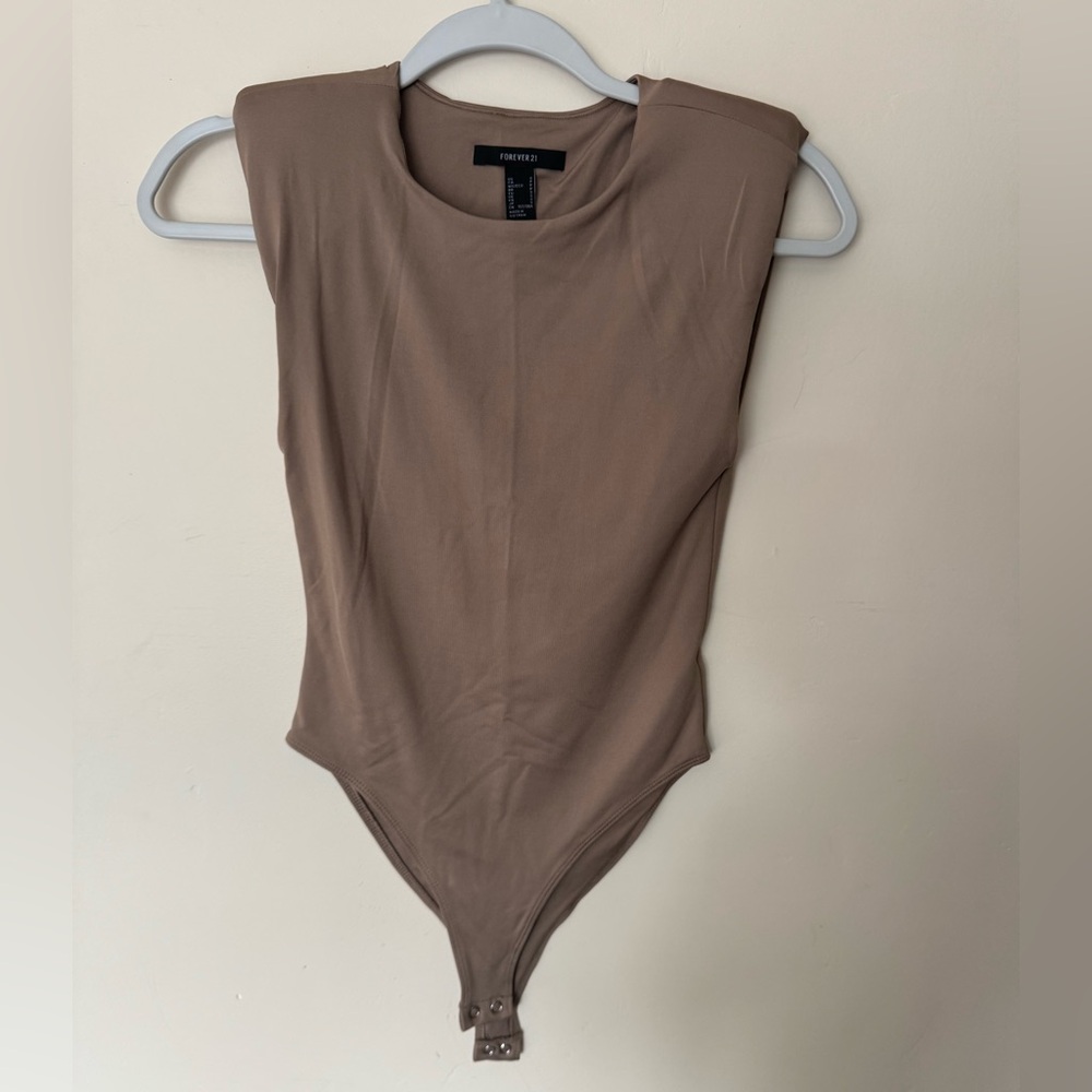 Forever 21 Tan Sleeveless Shoulder Padded Bodysuit